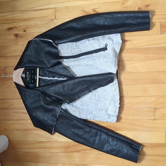 French Connection Faux Shearling and Leather Cropped Moto Jacket - Picture 3 of 6